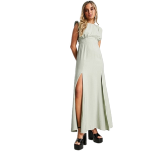 ASOS DESIGN sleeveless linen maxi dress side slits sage green size 8
